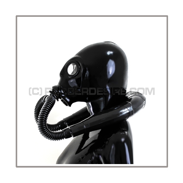 Deluxe heavyrubber gasmask-zipperhood-system with neckrespirator-rubbersmell-bag-set